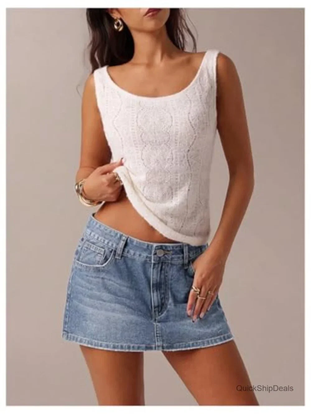 Women's Low Rise Y2K Denim Mini Skirt with Pockets